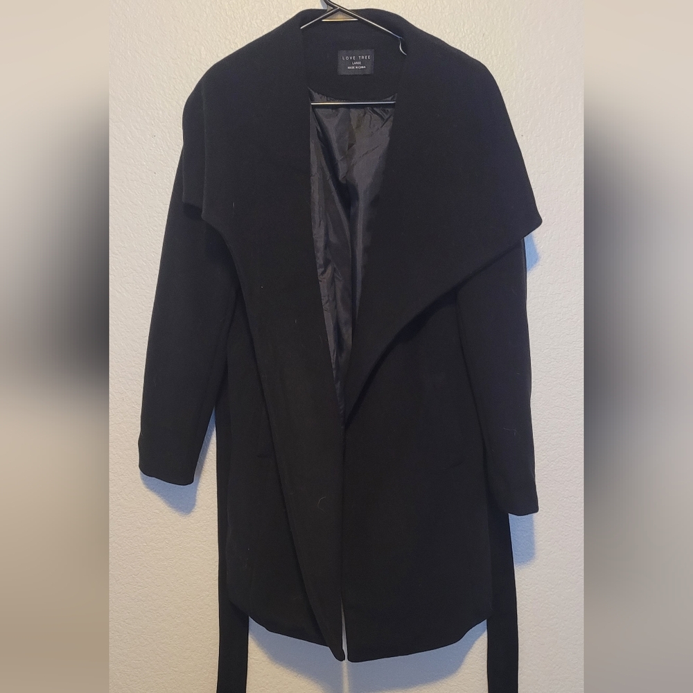 Black Draped Wool-Blend Coat